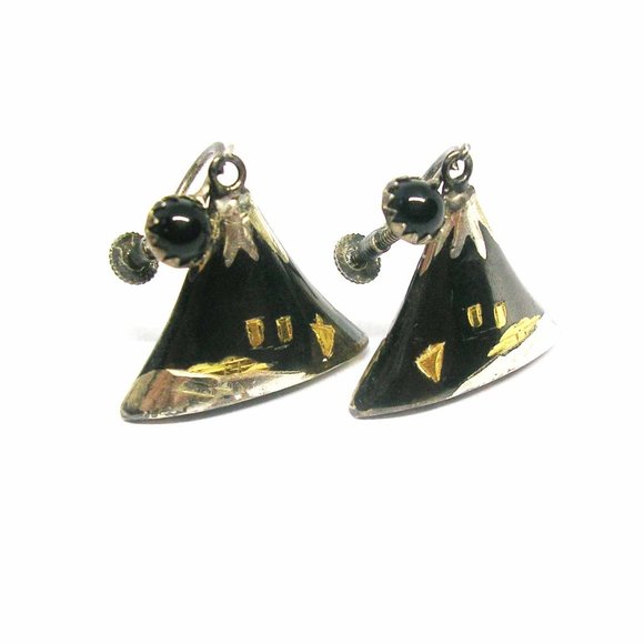 Sterling Silver Screw Back Earrings vintage hand engraved Amita Style Japan - Picture 3 of 3